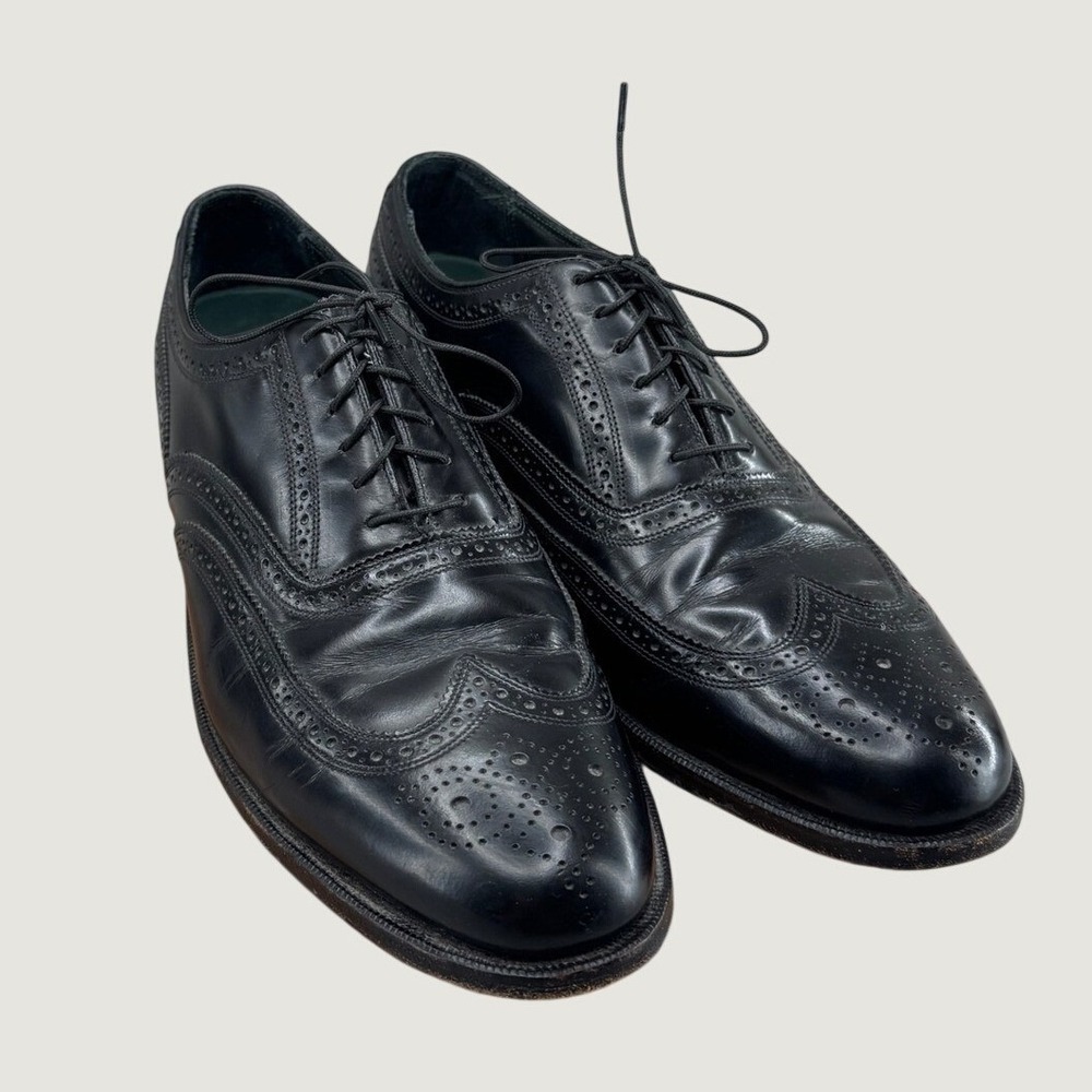 Florsheim Imperial Wingtip Oxford 10.5 D Black Leather Brogue Made in USA VTG